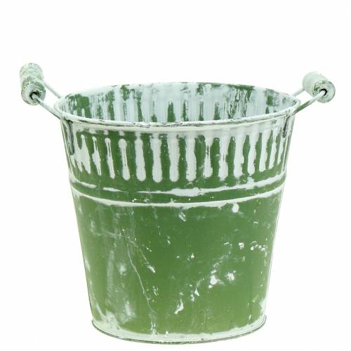 Floristik24 Blecheimer Grün weißgewaschen Ø19cm H17cm 1 St
