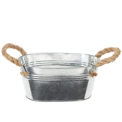 Blechschale mit Seilgriffen aus Metall, Oval, Silber, ca. 22 x 13 x 10 cm bestellen | Floristik24.at