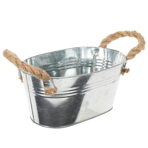 Blechschale mit Seilgriffen aus Metall, Oval, Silber, ca. 22 x 13 x 10 cm | Floristik24.at