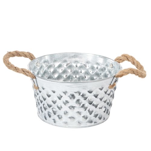 Blech-Dekoschale mit Seilgriffen Ø18cm H10cm in Silber-Weiß für Innen- und Außendekoration bestellen | Floristik24.at