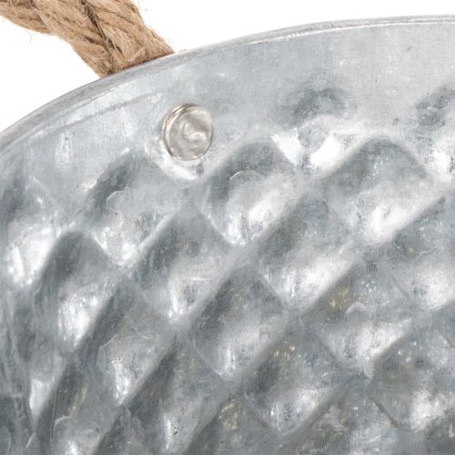 Blech-Dekoschale mit Seilgriffen Ø18cm H10cm in Silber-Weiß für Innen- und Außendekoration | Floristik24.at