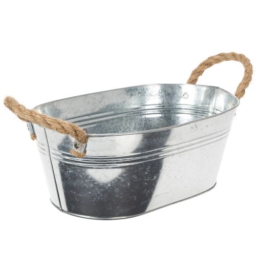 Blechschale oval aus Metall 30x17x10cm Silber mit Flachsgriffen | Floristik24.at