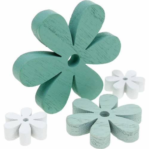 Floristik24 Streudeko Blüte Grün, Mint, Weiß Holz Blumen zum Streuen 29 St