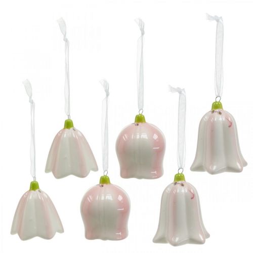 Floristik24 Blütenglocke zum Hängen Rosa, Creme Frühlingsdeko Keramik H6cm 6St