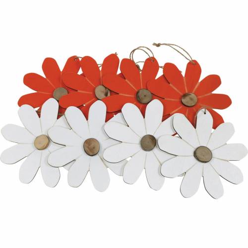 Floristik24 Blütenanhänger, Deko-Blumen Orange und Weiß, Holzdeko, Sommer, Deko-Blüten 8 St