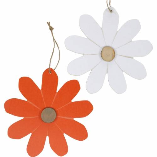 Floristik24 Blütenanhänger, Deko-Blumen Orange und Weiß, Holzdeko, Sommer, Deko-Blüten 8St