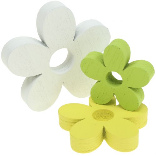 Floristik24 Holzblume Weiß/Gelb/Grün 3cm - 5cm 48 St