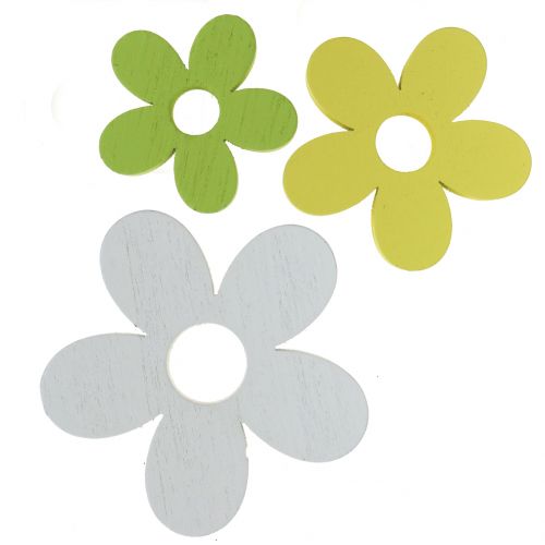 Floristik24 Holzblume Weiß/Gelb/Grün 3cm - 5cm 48 St