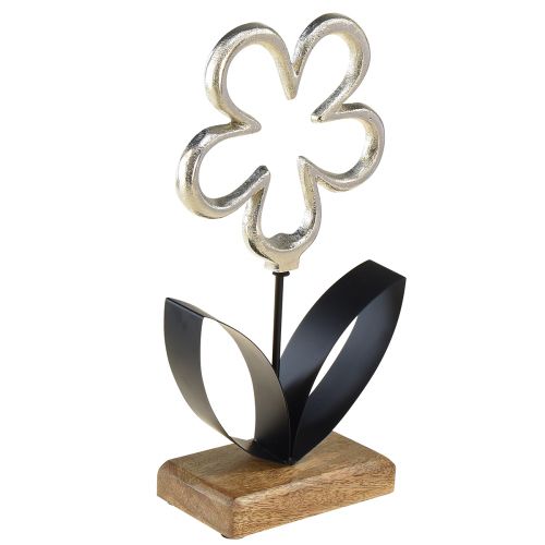 Floristik24 Blume Metall Deko Silber Schwarz Holz Sockel 15×30cm