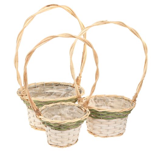Artikel Blumenkorb Henkel Natur Grün Grau Weiß Ø18–26cm Set 3St