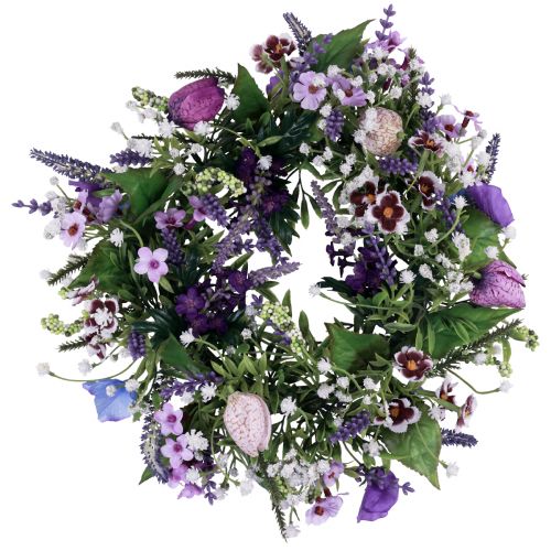 Floristik24 Blumenkranz Künstlich Wanddeko Blumen Lila Weiß Ø30cm H9cm