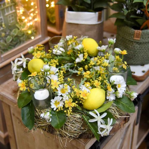 Floristik24 Blumenkranz mit Buschwindröschen Weiß, Gelb Ø30cm