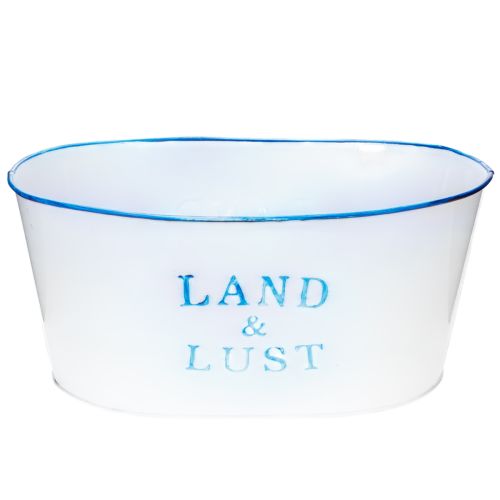 Artikel Blumenschale oval Pflanztopf Metall Weiß, Blau 26×17×12cm