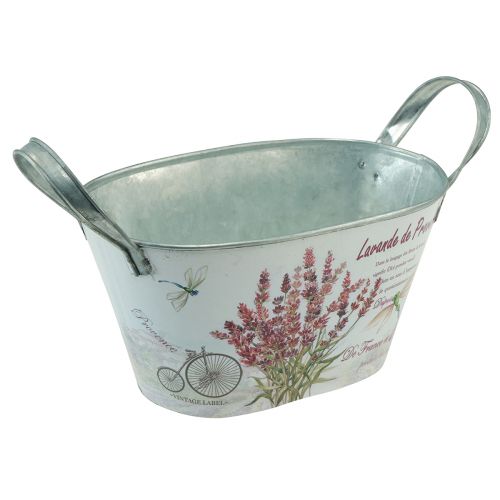 Floristik24 Blumenschale mit Griffen oval Metall Lavendel 32×15×15cm