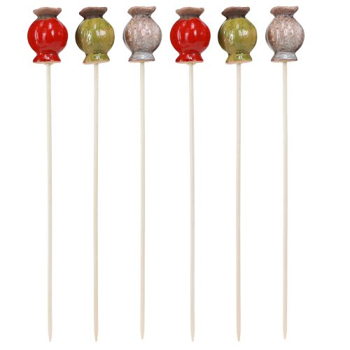 Artikel Blumenstecker Keramik Mohn Deko 3 Farben Ø3,5cm 6 St