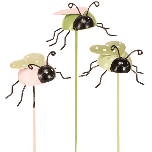 Artikel Blumenstecker Marienkäfer Metall Grün Rosa 7x4cm 6 St
