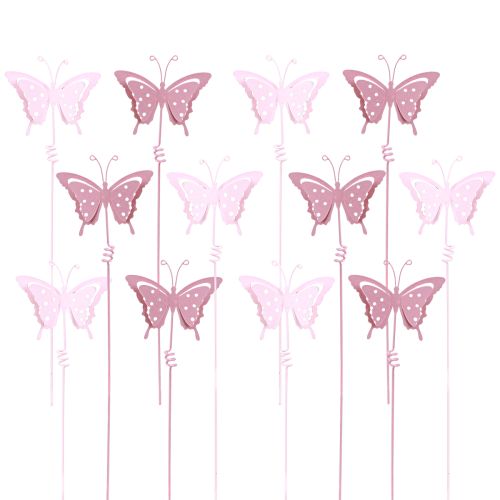 Artikel Blumenstecker Schmetterling Metall Rosa Pink L24cm 12 St