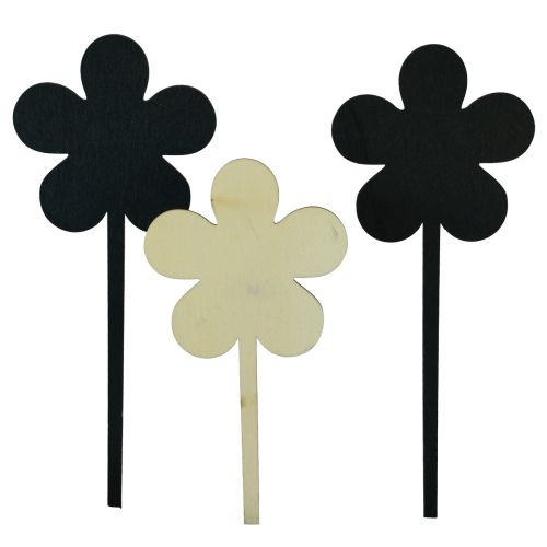 Floristik24 Blumenstecker Blume Mini Tafeln Holz Schwarz Ø10cm 6St