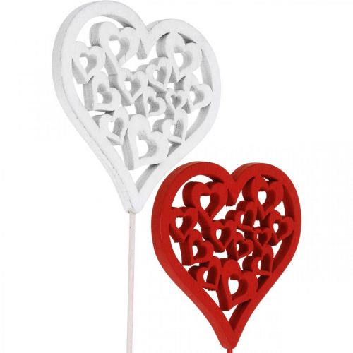 Blumenstecker Herz Rot, Weiß Dekostecker Valentinstag 7cm 12St