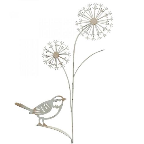Blumenstecker Metall Deko Allium Vogel Weiß 20×52cm