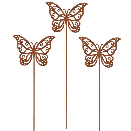Blumenstecker Metall Schmetterling Rostoptik 10×7cm 3er Set | Floristik24.at