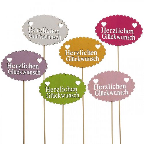 Floristik24 Blumenstecker Schriftzug, Strauß Deko Herzlichen Glückwunsch 9cm 18St