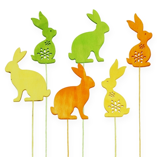 Floristik24 Deko-Stecker Hase 3-farbig sortiert 8cm 18 St