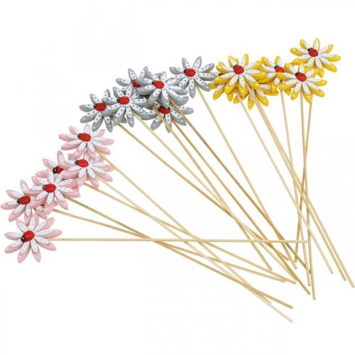 Floristik24 Dekostecker Blumen mit Marienkäfer Frühlingsdeko Holz Ø5cm 18St