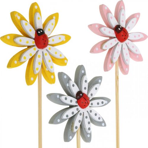 Floristik24 Dekostecker Blumen mit Marienkäfer Frühlingsdeko Holz Ø5cm 18St