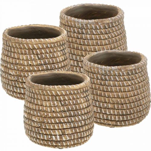 Boho Blumentopf Flechtoptik Übertopf Keramik Ø6cm H7,5cm 4St