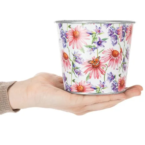 Blumentopf aus Metall mit Frühlingsmotiv Ø12cm H10,5cm für Innen und Außen | Floristik24.at