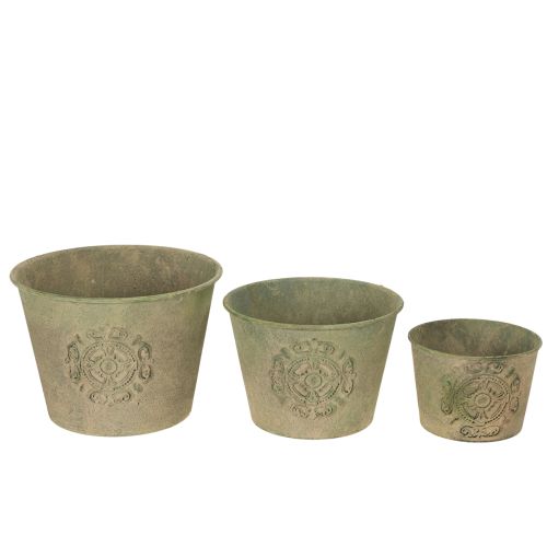 Blumentopf-Set Metall Grün Ø22-13,5cm 3 Stück Vintage-Look | Floristik24.at
