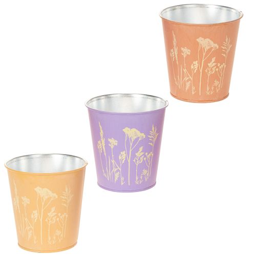 Set aus 3 Metall-Übertöpfen mit Blumenmotiv, Pastellfarben, Ø10 cm, für Innenbereiche und Tischdekoration bestellen | Floristik24.at