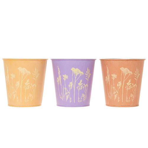 Set aus 3 Metall-Übertöpfen mit Blumenmotiv, Pastellfarben, Ø10 cm, für Innenbereiche und Tischdekoration | Floristik24.at