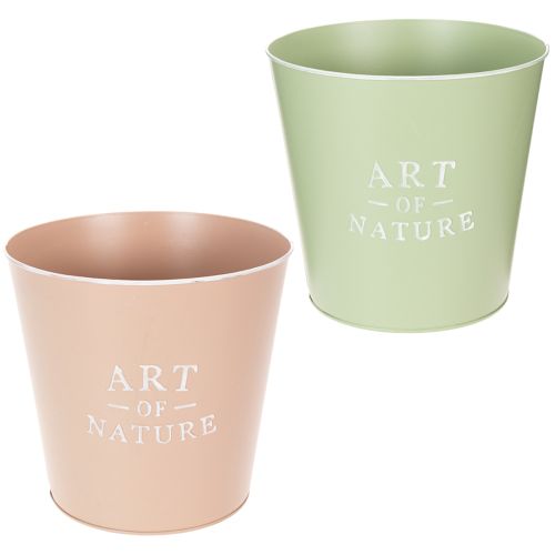 Runder Zink-Übertopf 22 cm Grün und Rosa 2er-Set