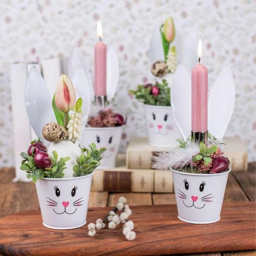 Floristik24 Blumentopf Hase Übertopf Metall Weiß Osterdeko Ø8cm H20,5cm 4St