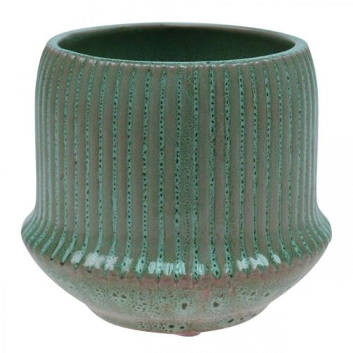 Artikel Blumentopf Keramik Übertopf mit Rillen Hellgrün Ø14,5cm H12,5cm