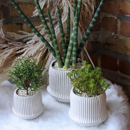 Floristik24 Blumentopf Keramik Übertopf mit Rillen Weiß Ø12cm H10,5cm