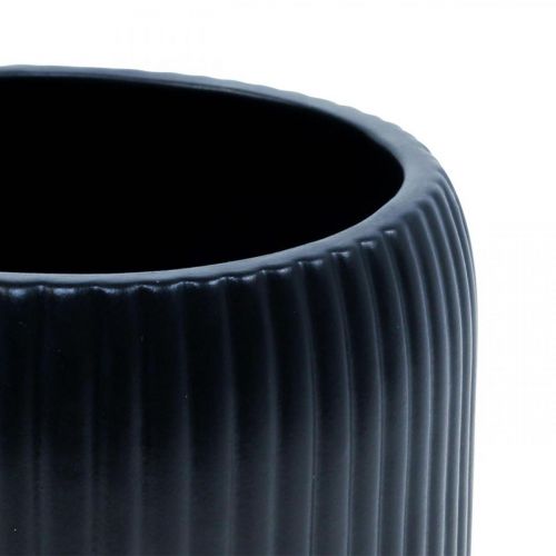 Floristik24 Blumentopf Keramik Übertopf Rillen Schwarz Ø12cm H10,5cm