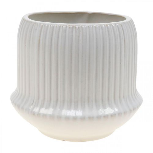 Artikel Blumentopf Keramik Übertopf mit Rillen Weiß Ø14,5cm H12,5cm