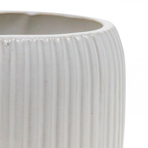 Floristik24 Blumentopf Keramik Übertopf mit Rillen Weiß Ø14,5cm H12,5cm