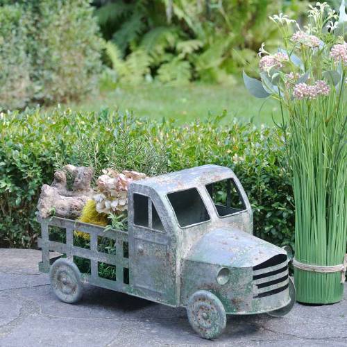 Floristik24 Blumentopf Lastwagen Zink Grau, Grün 42×17,5×19,5cm