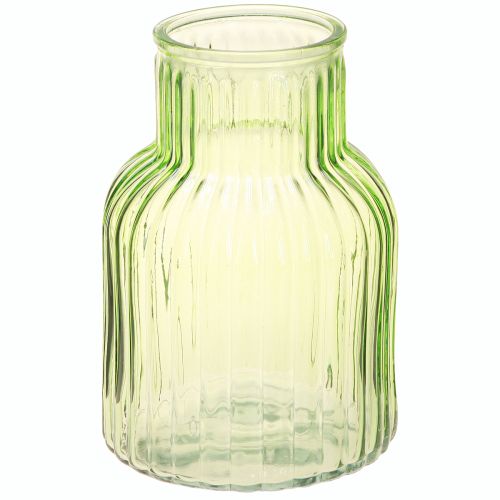 Blumenvase Retro Grün Glasvase Rillen Ø13,5cm H20cm