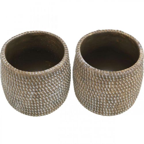 Artikel Boho Blumentopf Übertopf Keramik Flechtoptik Ø9cm H10,5cm 2St