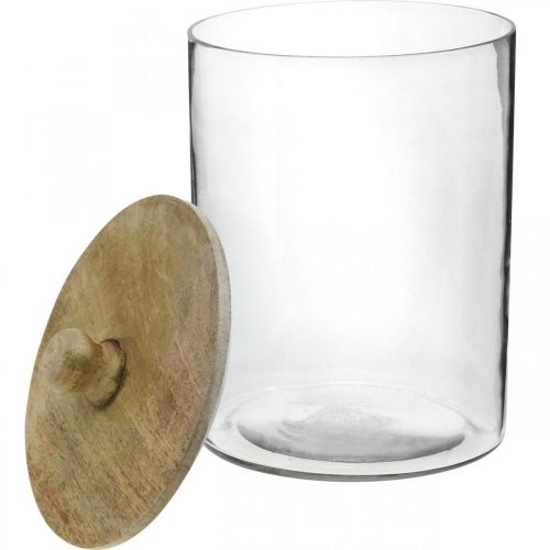 Floristik24 Glasdose, Bonboniere mit Holzdeckel, Dekoglas Naturfarben, Klar Ø17cm H24,5cm