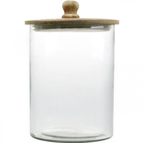 Floristik24 Glasdose, Bonboniere mit Holzdeckel, Dekoglas Naturfarben, Klar Ø17cm H24,5cm