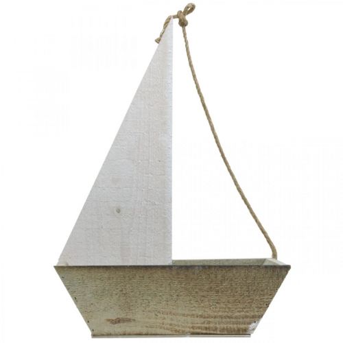 Floristik24 Deko-Schiff, Maritime Holzdeko, Segelboot zum Bepflanzen Weiß, Natur H37cm L25,5cm