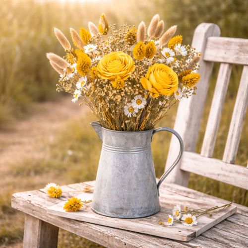 Artikel Trockenblumenstrauß mit Rosen aus Sola Holz Eleganter Blumenstrauß für natürliche Dekoration im Zuhause 50cm