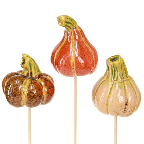 Bunte Mini Kürbisse am Stab Keramik Deko 5-6,5cm 3 St