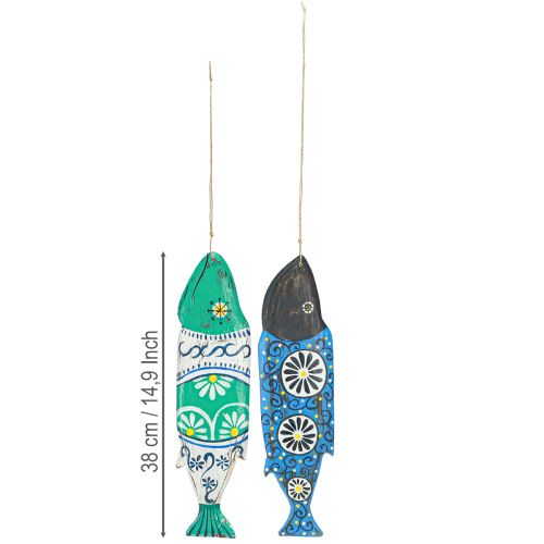 Artikel Bunter Fisch Holz Deko zum Hängen Blau und Grün 38cm 2St